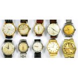 TEN VINTAGE STAINLESS STEEL OR GOLD PLATED GENTLEMAN'S WRISTWATCHES