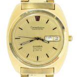 AN OMEGA GOLD PLATED ELECTRONIC CONSTELLATION GENTLEMAN'S WRISTWATCH WITH DAY AND DATE, MAKER'S