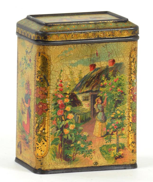 A CARR & CO LITHOGRAPHED TINPLATE BISCUIT TIN, 12CM H, CIRCA 1900