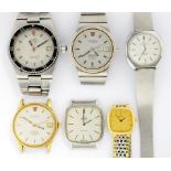 SIX VARIOUS OMEGA STAINLESS STEEL OR GOLD PLATED LADY'S AND GENTLEMAN'S WRISTWATCHES