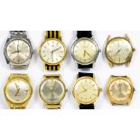 EIGHT GIRARD PERREGAUX TISSOT ZENITH FAVRE LEUBA ELGIN AND BUREN STAINLESS STEEL OR GOLD PLATED