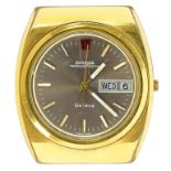 AN OMEGA GOLD PLATED MEGAQUARTZ GENTLEMAN'S WRISTWATCH WITH DAY AND DATE