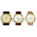 THREE LONGINES GOLD PLATED GENTLEMAN'S WRISTWATCHES, TWO WITH DATE