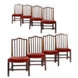 A SET OF EIGHT GEORGE III MAHOGANY DINING CHAIRS, SIX C1790, TWO OF LATER DATE, the scratch