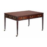 A GEORGE III MAHOGANY LIBRARY TABLE, C1790 the top crossbanded in satinwood and line inlaid, all