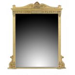 A VICTORIAN GILTWOOD AND COMPOSITION GREEK REVIVAL OVERMANTLE MIRROR, C1870 155cm h, 133cm w ++In