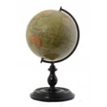 A 9 INCH TERRESTRIAL GLOBE PUBLISHED BY GEORGE PHILIP & SON LTD, 32 FLEET ST, LATE 19TH C mounted in