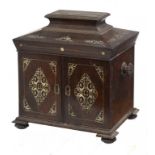 A VICTORIAN ROSEWOOD AND MOTHER OF PEARL INLAID TABLE CABINET with fitted interior, 34cm h; 54 x