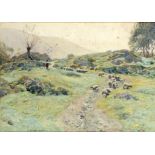 ALFRED HEATON COOPER (1863-1929) SHEEP ON A HILLSIDE IN THE LAKE DISTRICT signed and dated 1911,