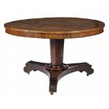 A VICTORIAN ROSEWOOD BREAKFAST TABLE, C1870 74cm h, 122cm diam ++Top faded relative to the base,