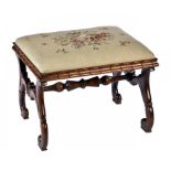 A VICTORIAN ROSEWOOD STOOL, C1870 with lapetted border and lotus legs, 43cm h; 47 x 55cm ++The