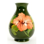 A MOORCROFT HIBISCUS VASE 20CM H, IMPRESSED MARK, GREEN PAINTED INITIAL