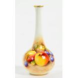 A ROYAL WORCESTER BOTTLE SHAPED VASE PAINTED BY HOLWAY (?) SIGNED, WITH FRUIT, 12.5CM H, BLACK