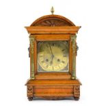 A GERMAN BRASS MOUNTED OAK BRACKET CLOCK, THE MOVEMENT STRIKING ON A COILED WIRE GONG, 39CM H, CIRCA