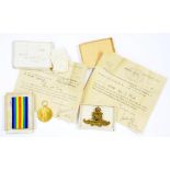 WORLD WAR I. VICTORY MEDAL 93623, GNR A [LFRED] PICK R.A AND ROYAL ARTILLERY CAP BADGE