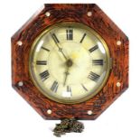 A 19TH CENTURY GERMAN DECORATIVE PAINTED FAUX ROSEWOOD AND MOTHER OF PEARL INLAID POSTMAN'S ALARM