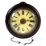 A 19TH CENTURY GERMAN STAINED WOOD POSTMAN'S ALARM WALL CLOCK THE PAINTED DIAL WITH BRASS ALARM
