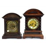 TWO GERMAN CARVED WOOD MANTLE CLOCKS, 32CM AND 38CM H, CIRCA 1900