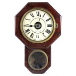 A SETH THOMAS STAINED WOOD DROP CASED WALL CLOCK THE PAINTED DIAL WITH ALARM DISC AND INSCRIBED