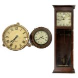 A MAHOGANY ELECTRIC WALL TIMEPIECE 90CM H EARLY 20TH CENTURY AND TWO MAGENTA AND GENTS SLAVE CLOCKS