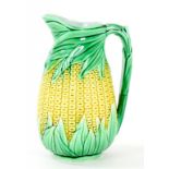 A 19TH CENTURY MAJOLICA CORN ON THE COB JUG, 17.5CM H