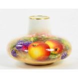 A ROYAL WORCESTER SQUAT VASE PAINTED BY FREEMAN, SIGNED, WITH FRUIT, 7CM H, BLACK PRINTED MARK