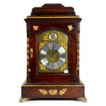 A BRASS MOUNTED AND GRAINED ROSEWOOD BRACKET CLOCK, CASED, 62CM H, LATE 19TH CENTURY