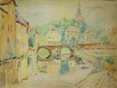 Mid 20th century school
Continental river townscapes
Watercolour, a pair
One dated 2.9.