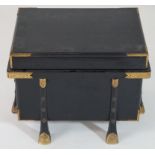 A Japanese black lacquer chest with gilt metal mounts on flared feet, 31cm high, 43cm wide,