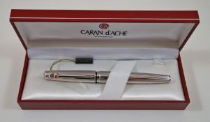 Caran d Ache Geneve rhodium plated fountain pen with 18ct gold medium nib,