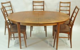 A Koefoeds teak oval dining table and set of five chairs, the chairs with manufacturers stamp,
