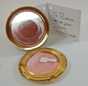 A House of Commons Stratton powder compact, together with a signed card by Margaret Thatcher,