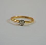 A diamond single stone ring, indistinctly stamped, the old cut stone of approximately 0.