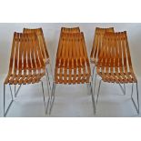 A set of six slat black rosewood Scandivian rosewood chairs