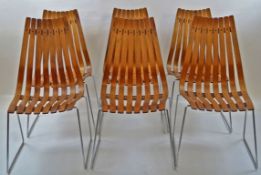 A set of six slat black rosewood Scandivian rosewood chairs
