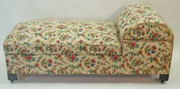 A mid 20th century chaise longue ottoman on casters, 62cm high, 151cm wide,