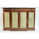 A Regency rosewood and brass inlaid breakfront side cabinet,