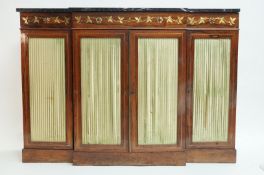 A Regency rosewood and brass inlaid breakfront side cabinet,