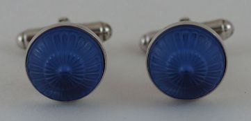 A pair of Lalique blue glass cufflinks, stamped 'Lalique',