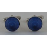 A pair of Lalique blue glass cufflinks, stamped 'Lalique',