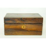 A 19th century rosewood jewellery box, the red velvet lined interior with three layers, 12.