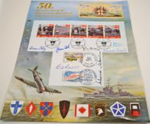 A 50th anniversary D-Day commemorative first day cover, signed by seven including Bill Reid VC,