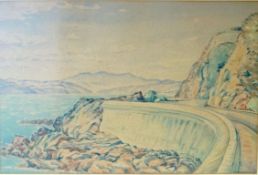 T. A. McCormack 
The coastal road
Watercolour
Signed lower right
27.5cm x 56.