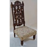 Victorian oak chair with carved back and turned legs