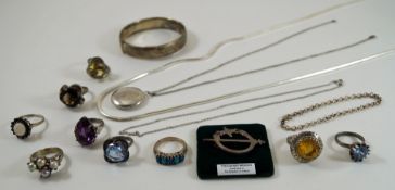 A collection of silver and silver coloured  jewellery,