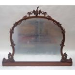 A Victorian over mantel mirror with grape carved mahogany frame, 120cm high,