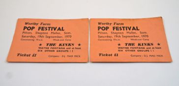 Two Worthy Farm Pop Festival tickets, 19th September 1970,