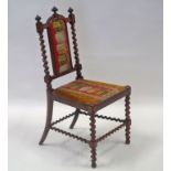 A Victorian rosewood child's chair with barley twist supports, legs and stretchers,