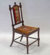 A Victorian rosewood child's chair with barley twist supports, legs and stretchers,