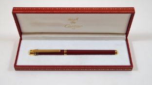 Cartier Must de Cartier Stylo d Plum fountain pen, 18ct gold medium nib, cartridge fill,
